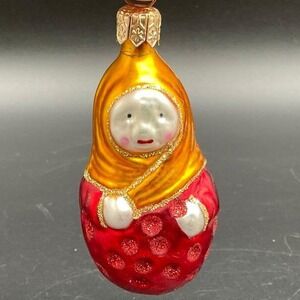 Glass Russian Doll Ornament Vintage Hand Painted Matryoshka Style Christmas Rare
